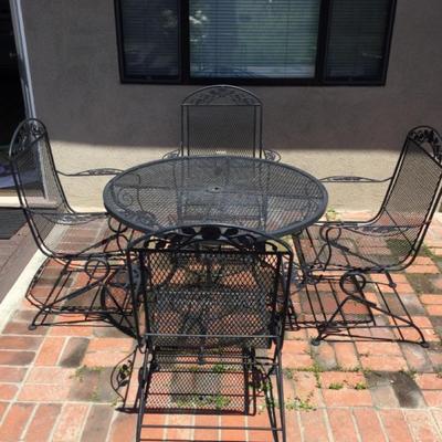 Woodward Style Outdoor Dining Set Black Metal Vintage 