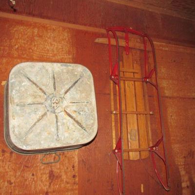 Good old sled and square wash tub