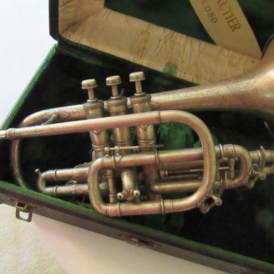 Beautiful old cornet instrument in case
