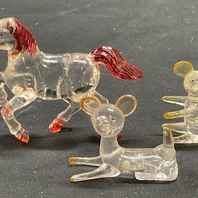 Lot 5 Vtg Art Glass & Lucite Animal Figurals
