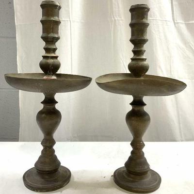 Atq Pr Italian Baroque Gilt Metal Candlesticks
