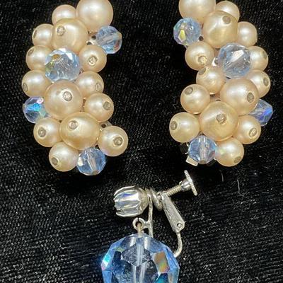 Vintage Laguna Faux Pearl & Crystal Earrings

