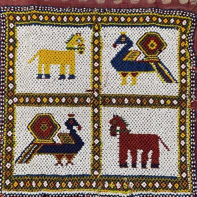 Sale Photo Thumbnail #55: Vintage Seed Beaded Animal Motif Pillow Case India
