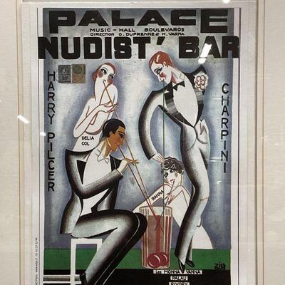 Framed Palace Nudist Bar Advertising Litho

