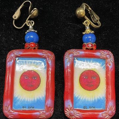 Indigo Dragon The Sun Tarot Card Earrings
