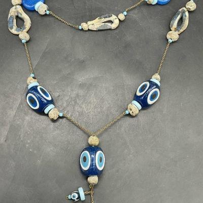 Vintage Chunky Beaded Evil Eye Motif Necklace
