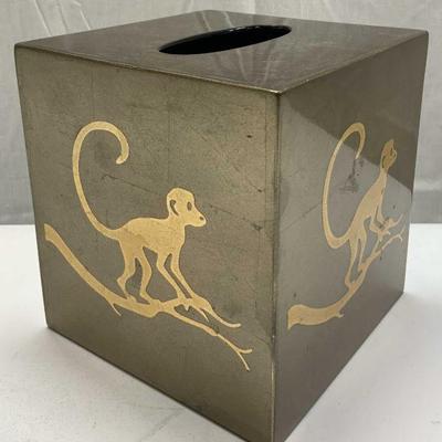 Sale Photo Thumbnail #29: Vntg. Signed Monkey Composite Gold Tissue Box
