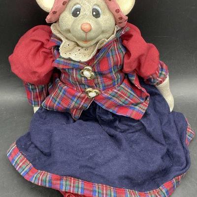 Vintage Resinous Mouse Doll W/ Fabric Dress

