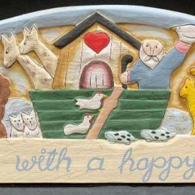 Carved Wood Noahs Ark Wall Plaque
