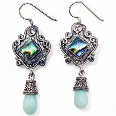 Sterling Silver Earrings with Abalone and Drop Pendants