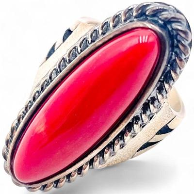 Sterling Silver Ring with Oval Red Stone Size 7