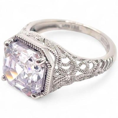 Sterling Silver Ring with Square Cut CZ Stone Size 7