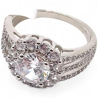 925 Sterling Silver Triple Band Ring with CZ Stones Size 7