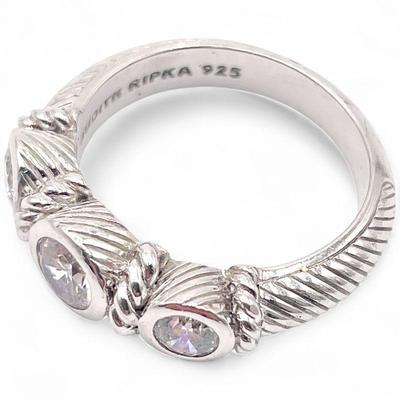 Judith Ripka 925 Sterling Silver Triple CZ Stone Ring Size 8