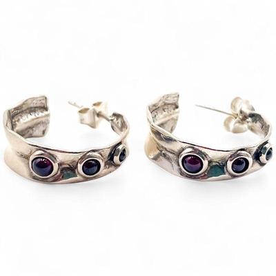 925 Sterling Silver Earrings with Burgundy Gemstone Accents