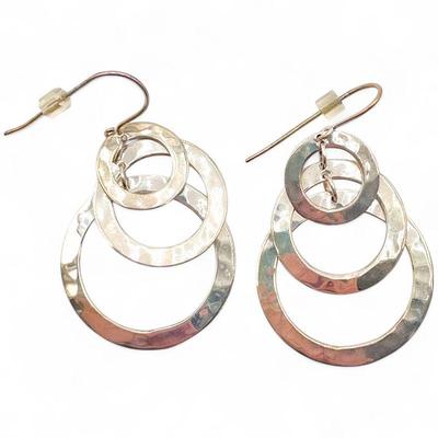 RLM 925 Sterling Silver Hammered Rings Drop Earrings