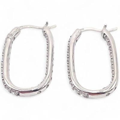 Sterling Silver 925 Hoop Earrings with Clear Stones