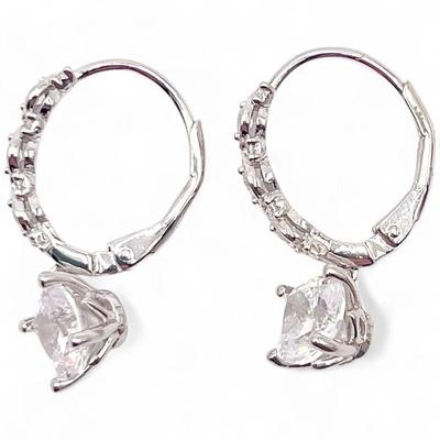 Sterling Silver 925 Hoop Earrings with CZ Stones