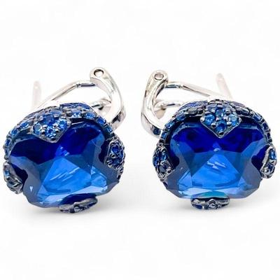 BBJ 925 Sterling Silver Earrings with Blue Stones