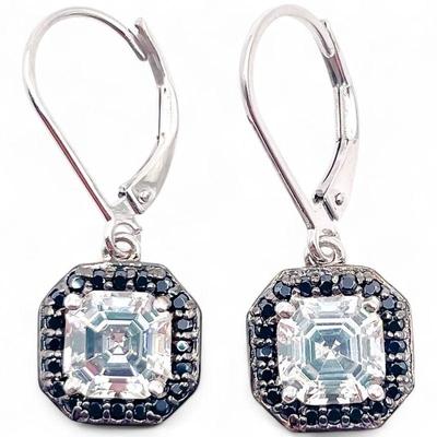 925 Sterling Silver Drop Earrings with CZ Accents