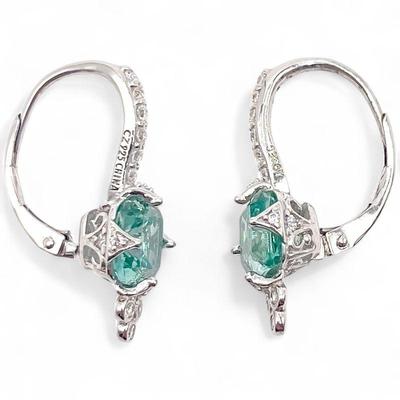 XO-EC 925 Sterling Silver Earrings with CZ and Teal Stones