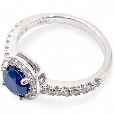 925 Sterling Silver Ring with Blue & Clear CZ Stones Size 7
