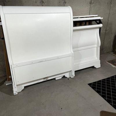 sleigh bed matches Blue & white armoire and dressers with side table