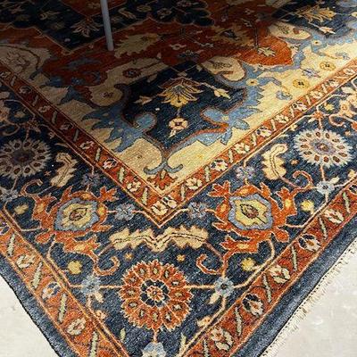 Heriz Iranian Carpet 9.5 x 13'  Orange/Blue Wool  Fabulous