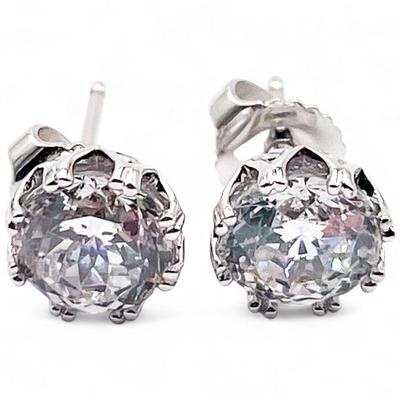 Edwardian-Style Sterling Silver Zircon Earrings