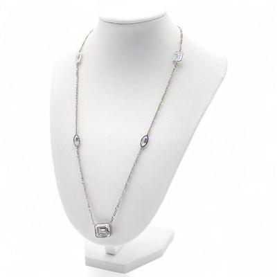 925 Sterling Silver Necklace with Faceted Clear Gemstones