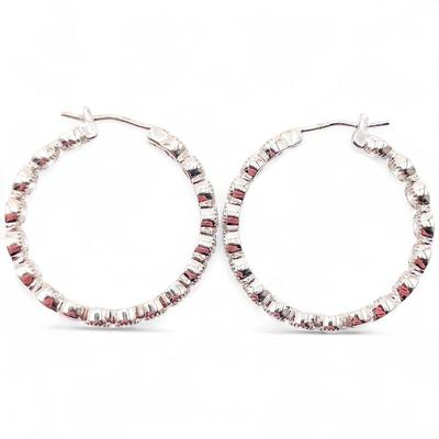 925 Sterling Silver and CZ Hoop Earrings