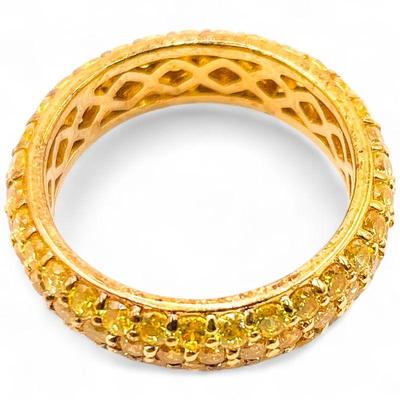 925 Gold-Tone Sterling Silver and Yellow CZ Encrusted Ring Size 6.5