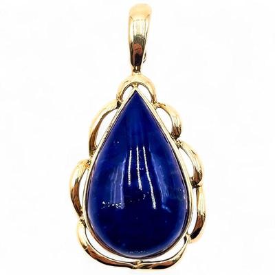 14K 585 W.L. Gold Pendant with Lapis Lazuli Teardrop Cabochon
