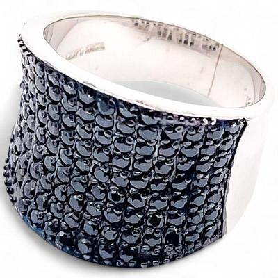 JCM 925 Sterling Silver Cluster Ring with Black CZ Stones Size 7.5