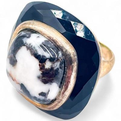 925 Sterling Silver Ring with Large Stone Centerpiece Size 7.5