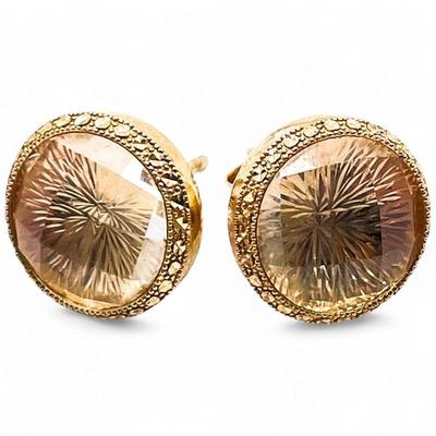 14K Gold Earrings with Faceted Quartz