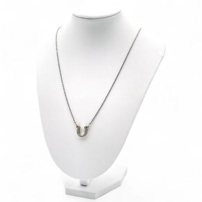 14K SAK Italy Horseshoe Pendant with Diamonds Chain Necklace