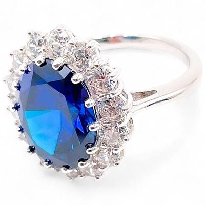 925 Sterling Silver Ring with Faceted Blue and CZ Stones Size 7