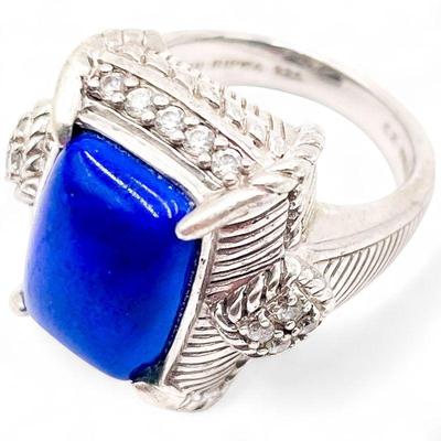 Judith Ripka 925 Sterling Silver, Lapis Lazuli and CZ Ring Size 7