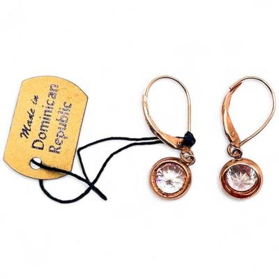 14K JCM Jacmel Mauritius Rose Gold Earrings with Clear CZ Stones