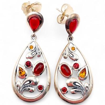 Ann King 925 Sterling Silver Drop Earrings with Gemstones