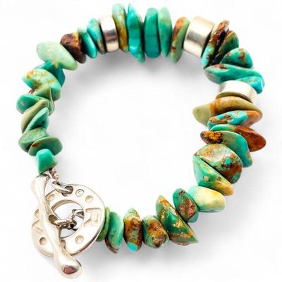 Turquoise and Sterling Silver Bead Bracelet