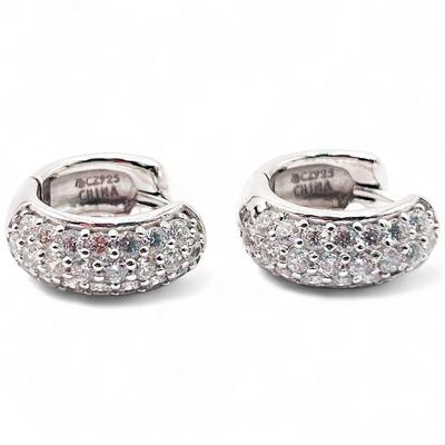 Sterling Silver 925 Hoop Earrings w/ Cubic Zirconia