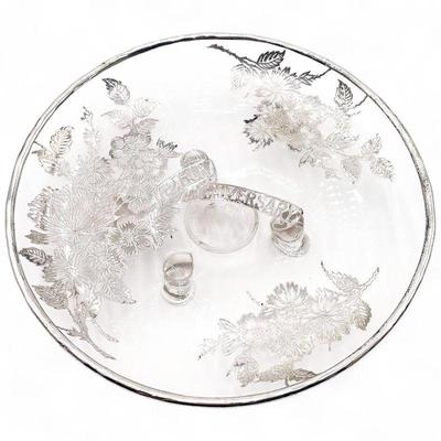 Vintage Glass Bon Bon Dish w/ Silver Overlay