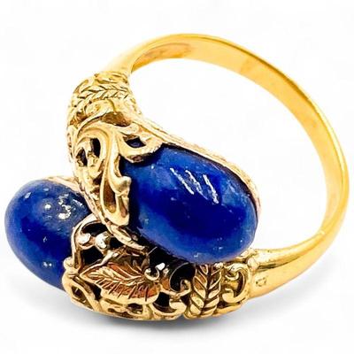 BBJ 925 Sterling Silver Gold-Tone Lapis Lazuli Ring Size 8
