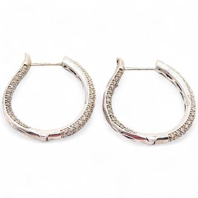 925 Sterling Silver Hoop Earrings with Pave Detailing