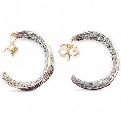925 Sterling Silver Textured Hoop Earrings