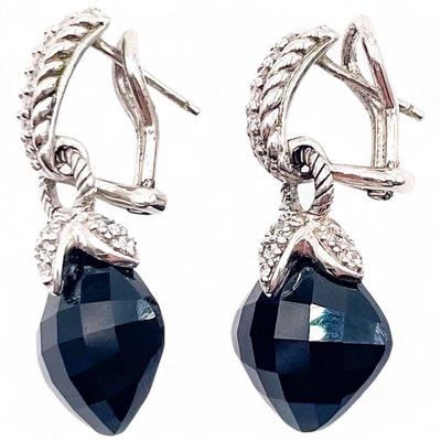 Judith Ripka 925 Sterling Silver, CZ Rhinestones & Onyx Drop Earrings