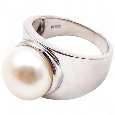 925 Sterling Silver Ring with Cultured Pearl Size 8
