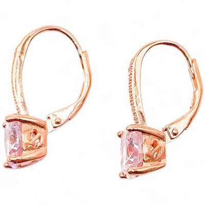 925 Rose-Tone Sterling Silver Earrings with Pink Stones